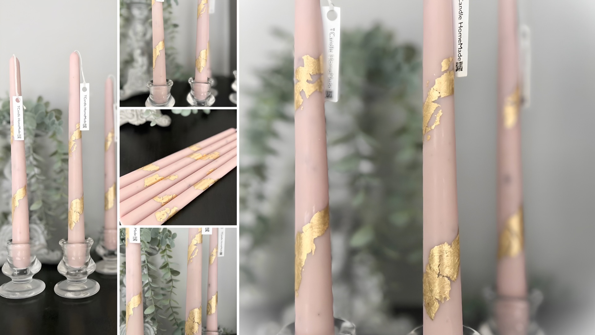 Lumânări ceară de soia decorate cu foiță aurie